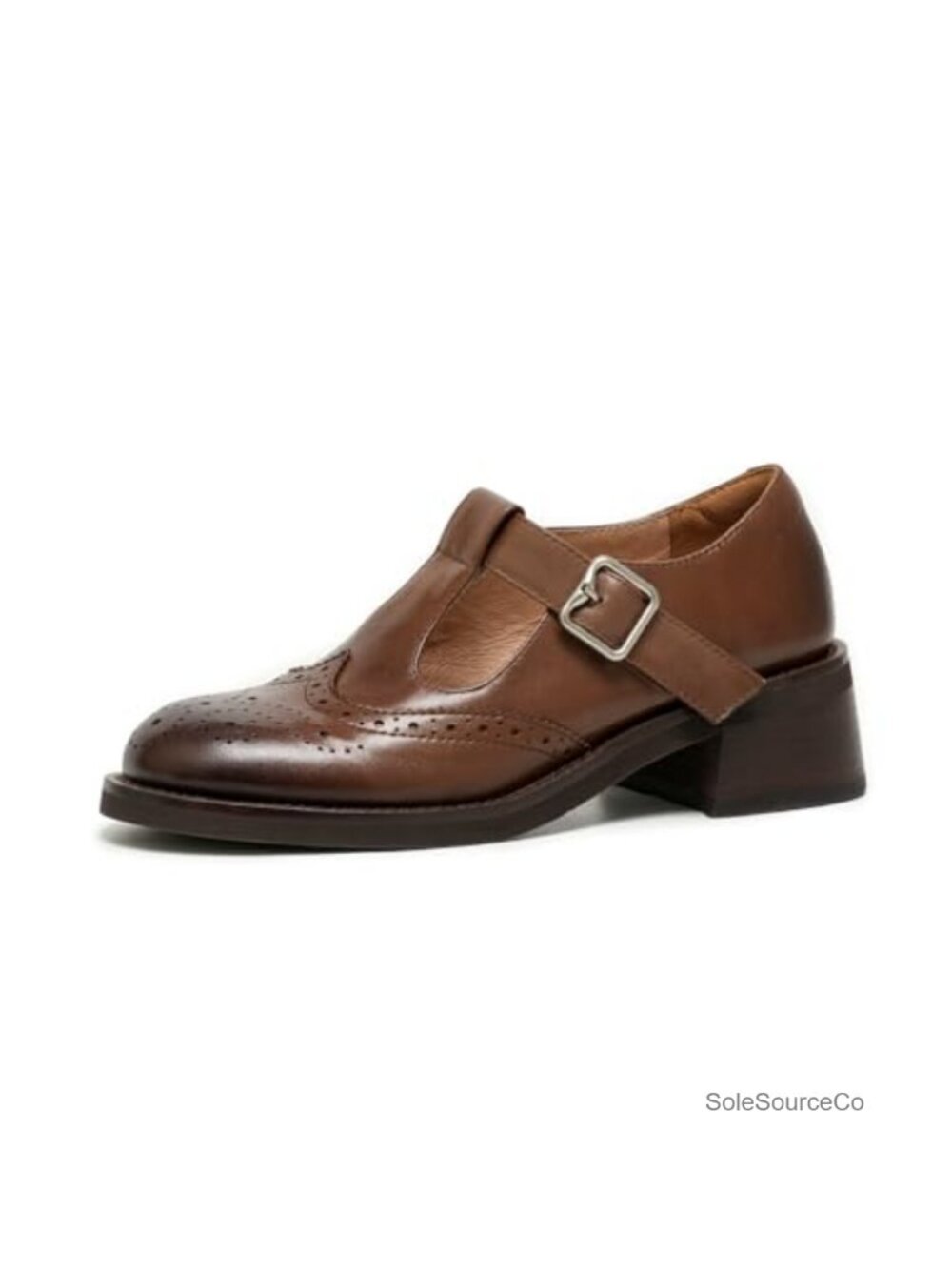 Mary Jane Oxfords Chunky Wingtip T-Strap Leather Mid Heels Platform